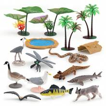 Set Mainan Model Katak, Kadal, dan Buaya Mini yang Realistis, Model Hewan dan Tumbuhan Kolam yang Realistis, Set Mainan Model Hewan untuk Meja - MultiWarna - View 4