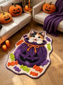 1pc Candy Cat Pattern Area Rug, Living Room Carpet, Rug, Living Room Area Rug, Small Area Rug, Mat, Home Decor, Large Living Room Carpet, Round Carpet, Living Room Home Decor, Room Decor, Washable Carpet, Halloween Gift - Candy Cat - View 3