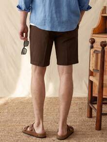 glestore Men's Vintage Casual Plaid Knit Shorts: Summer Waffle Texture, Fashionable & Versatile - Brown - View 2