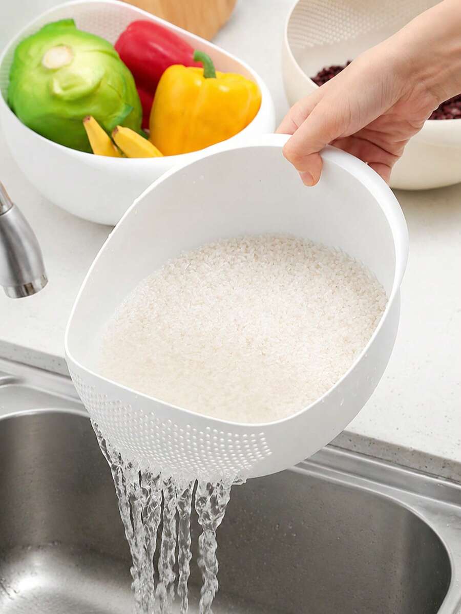 1 قطعة حوض غسيل الأرز البلاستيكي متعدد الوظائف، يمكن استخدامه كغسالة أرز، سلة خضروات، مصفاة فواكه، مصفاة مطبخ، مصفاة سفر أو أداة منزلية، متين وموفر للمساحة، سهل التنظيف، مناسب لتحضير الوجبات الصحية والاستخدام الفعال في المطبخ - متعدد الألوان - مشاهدة 1