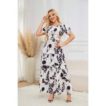 Oyyn Elegant High Waist Floral Print Maxi Dress With Full Hem For Parties, Women's Clothing 2024, Chic And Sexy Off Shoulder Maxi Dresses Size S - 黑色 - 查看 6