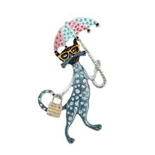 Cute Cat With Umbrella Brooch Pin For Women, High-End Luxury Versatile Kitten Brooch Corsage - Multicolor - View 13
