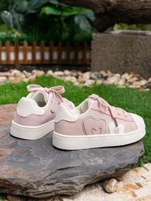 1 Pair Light Pink Colorblock Heart Design Girls' Skate Shoes, Breathable Low-Top Casual Sneakers For Students, Suitable For All Seasons - Pink - View 4