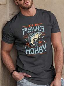 Men's "Fishing Is My Hobby" T-Shirt - Breathable Summer Outdoor Wear with Fishing Rod & Fish Print, Sweat-Wicking Comfortable Casual Round Neck Tee Su - Bianco - Visualizzare 7