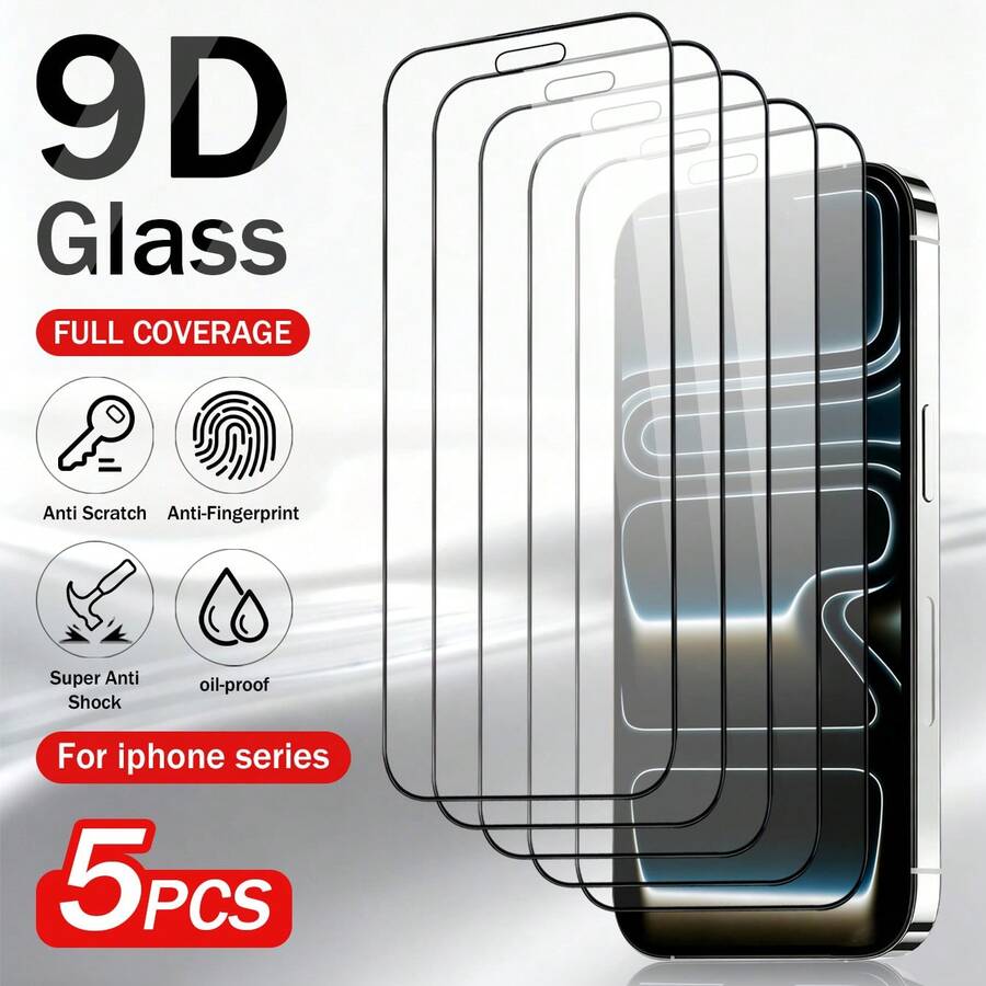 XINHONGYU 5片裝螢幕保護貼,相容 iPhone 17 Pro Max,高畫質透明鋼化玻璃螢幕保護貼,全螢幕覆蓋鋼化玻璃膜,9H+ 硬度,相容 iPhone 17 Pro,9H 9D 保護玻璃,高畫質玻璃螢幕保護貼 - 5pcs - 查看 1