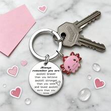 Pink Hexagonal Dinosaur Axolotl Inspirational Keychain, Heartwarming Encouragement Quote Stainless Steel Round Pendant, Healing Style Student Best Friend Birthday Gift, Portable Bag Charm - Axolotl Keychain - View 6