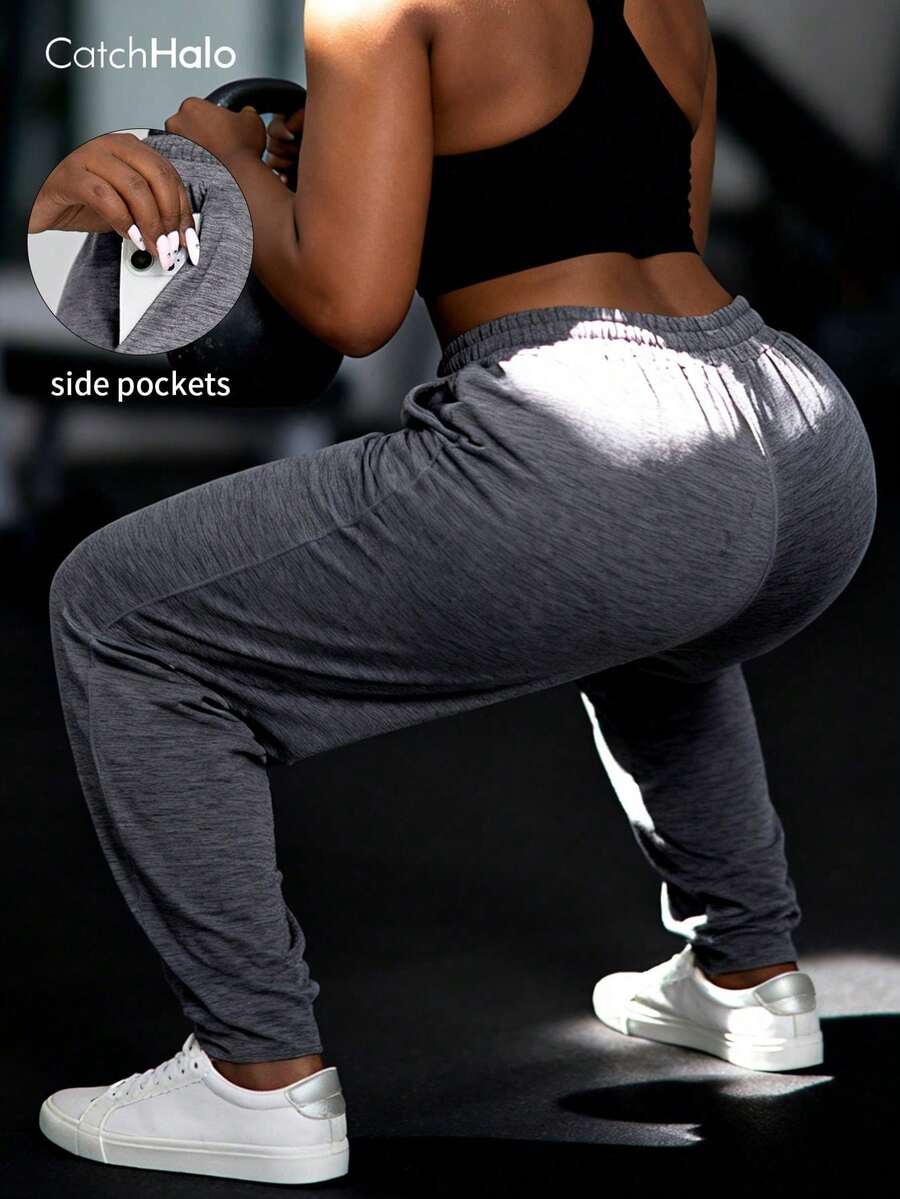 Plus Size Drawstring Solid Color Loose Jogger Pants With Pockets Spring Sports