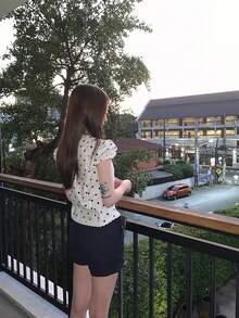 韓式甜美彼得潘領波點短袖女款上衣，夏季優雅收腰顯瘦短版襯衫，白色 - 白色 - 查看 8