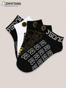 ZHIYITANG Random 1 Pair/5 Pairs Men's Short Socks, Retro Fashion Letter Street Style Cool Men's Socks, Spring Summer Autumn Thin Breathable Comfortable Soft Moisture-Wicking Sweat-Absorbing Socks, Sports Casual Style Men's Short Socks Suitable For Daily Wear - Multicolor - View 3