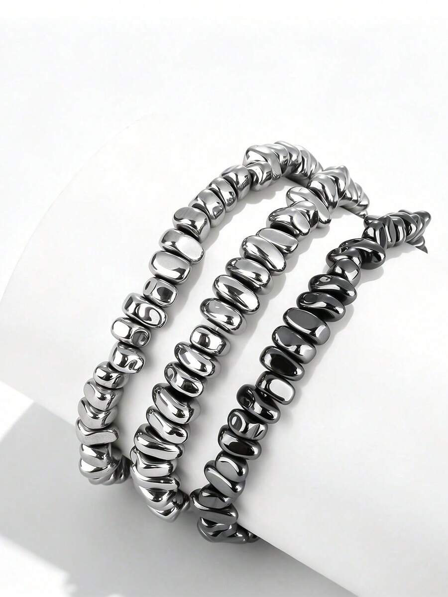 Xiacheng 1/3 Piezas Pulseras para Hombres y Mujeres, Pulseras de Cuentas, Pulseras Plateadas & Negras para Mujeres, Pulseras Punk Góticas, Regalos de Joyería para Parejas, Mamás y Amigos - Multicolor - Ver 1