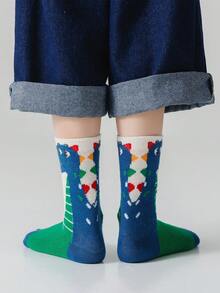 5雙中性兒童卡通大眼可愛恐龍中筒襪，秋冬款，適用1-2歲、2-3歲、3-8歲、8-12歲 - 彩色 - 查看 7