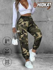 Women's Outdoor Camouflage Work Pants: Lightweight, Breathable Summer Sports & Casual Pants With Adjustable Waistband - 迷彩卡其色 - 查看 1
