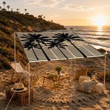 1pc Striped Coconut Tree Silhouette Pattern Sun Shade Sail, Large Size Outdoor Sun Protection Canopy, Modern Print Awning For Garden Patio Yard Decor, Includes Fixing Rope - Black and White - View 8