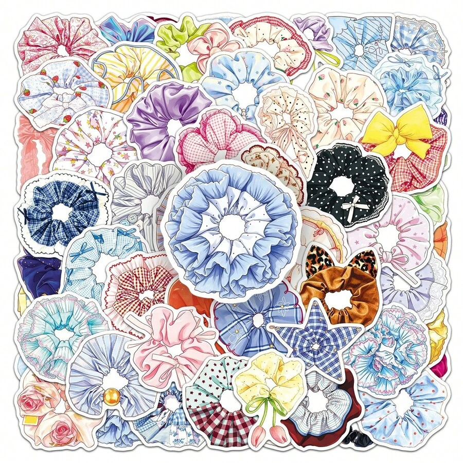 56pcs Bubble Hair Tie Stickers, Artistic Fresh Hand-Drawn Cartoon Waterproof Decorative Phone Case Stickers - Multicolor - View 1