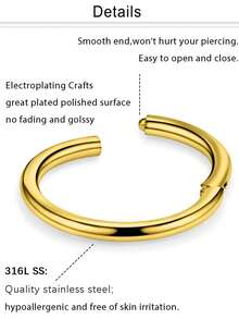 TOKRING 1pc 14G-20G Nose Rings 316l Septum Jewelry Hinged Segment Ring Body Piercing Nose Hoop Lip Rings Nose Helix Cartilage Rook Earrings - Buckle - View 8