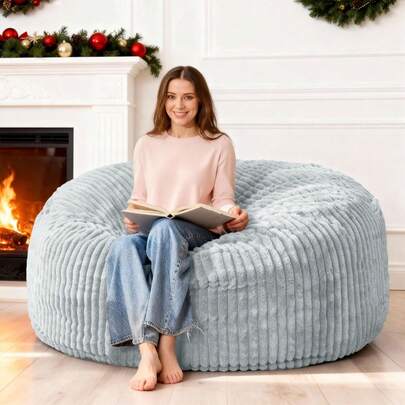 HABUTWAY - 2ft Bean Bag Chair, 2ft Bean Bag With Memory Foam Filling, Small Comfortable Chair With Striped Plush Cover For Living Room, Bedroom, Pink