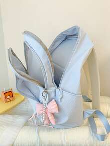 Bow Embroidery Backpack, Fresh Girly Style Student School Bag, Large Capacity Commuter Backpack - Blue - View 7