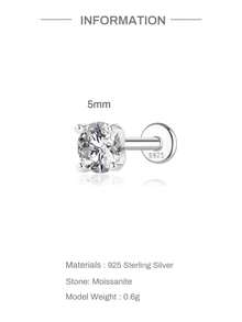 AnlaScheer 1pc 2mm-7mm 925 Sterling Silver Moissanite Flat Back Stud Earrings, 18K White Gold Plated 925 Silver Low Allergy D Color VVS1 Earrings, Unisex, Suitable For Daily Wear And Parties - Four Claws - View 15
