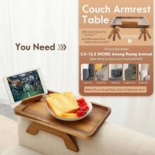 Couch Arm Table, Acacia Wood Sofa Arm Rest Tables Couch Armrest Table With 360 °   Phone Holder,Portable Sofa Armrest Tray For Drink Snacks - 1 - View 4