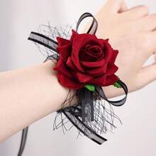 Gothic Burgundy Rose Spider Web Veil Headband, Halloween Ghost Bride Dark Headpiece, Party Cosplay Hair Accessory - Multicolor - View 11