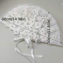 1 pieza Abanico plegable elegante de mujer con flor artificial blanca y encaje, abanico de mano para boda, novia y dama de honor, abanico de baile para festival y actuación - Ventilador hecho a mano - Ver 2
