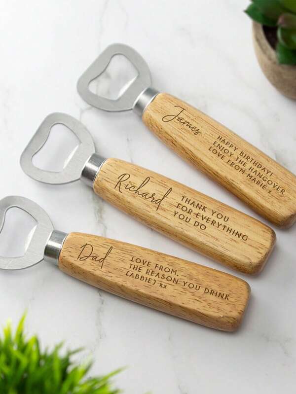 Customized Personalized Beer Bottle Opener, Customized Stainless Steel Wood Handle Bottle Opener With Logo Engraving, Creative Stainless Steel Bottle Opener, Wood Handle Bottle Opener, Can Opener, Beer Soda Cap Opener, Twist Bottle Cap, Kitchen Tool, Creative Surprise Gift For Family And Friends, Father, Boyfriend, Husband, Grandfather