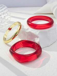 3pcs/Set Women's Personalized Fashion Exaggerated Wide Cuff Bracelet Set, Suitable For Daily Wear (Electroplated Random) - Multicolor - View 3