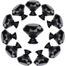 6/12 buah Tarikan Laci Logam Kristal Hitam - Gagang Pintu Kabinet Kaca dengan Sekrup (30mm, Hitam Semua) - 30mm - View 1