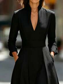 Women's Solid Color Casual Minimalist Long Dress For Party And Travel - Black - View 3