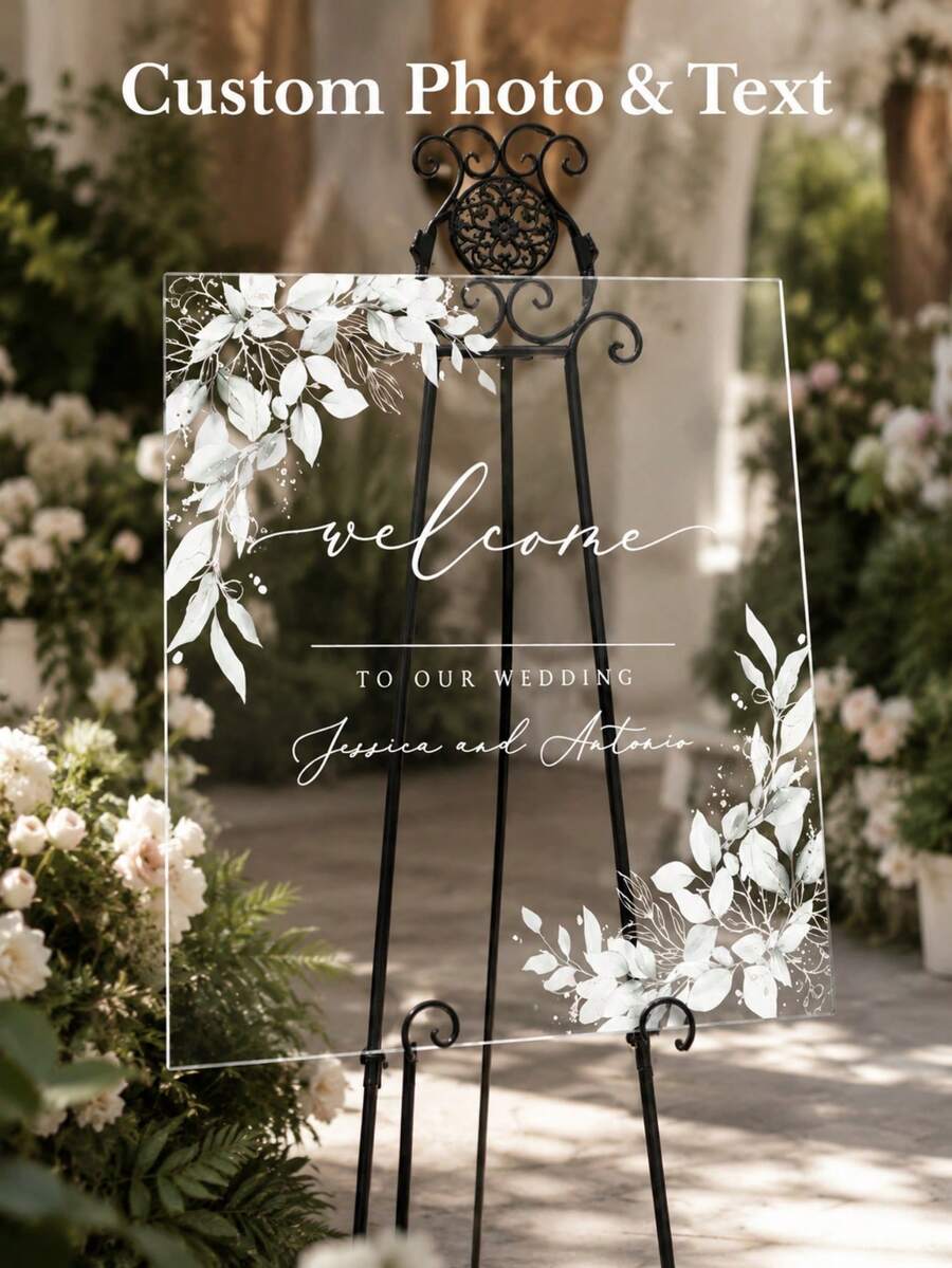 1PC Customizable Photo & Text Acrylic Wedding Welcome Sign, Exclusive Personalized Happy Forever Decorative Plaque, Suitable For Wedding Venue Decor, Wedding Decoration, Wedding Welcome Sign, Customized Wedding Crafts - Multicolor - View 1