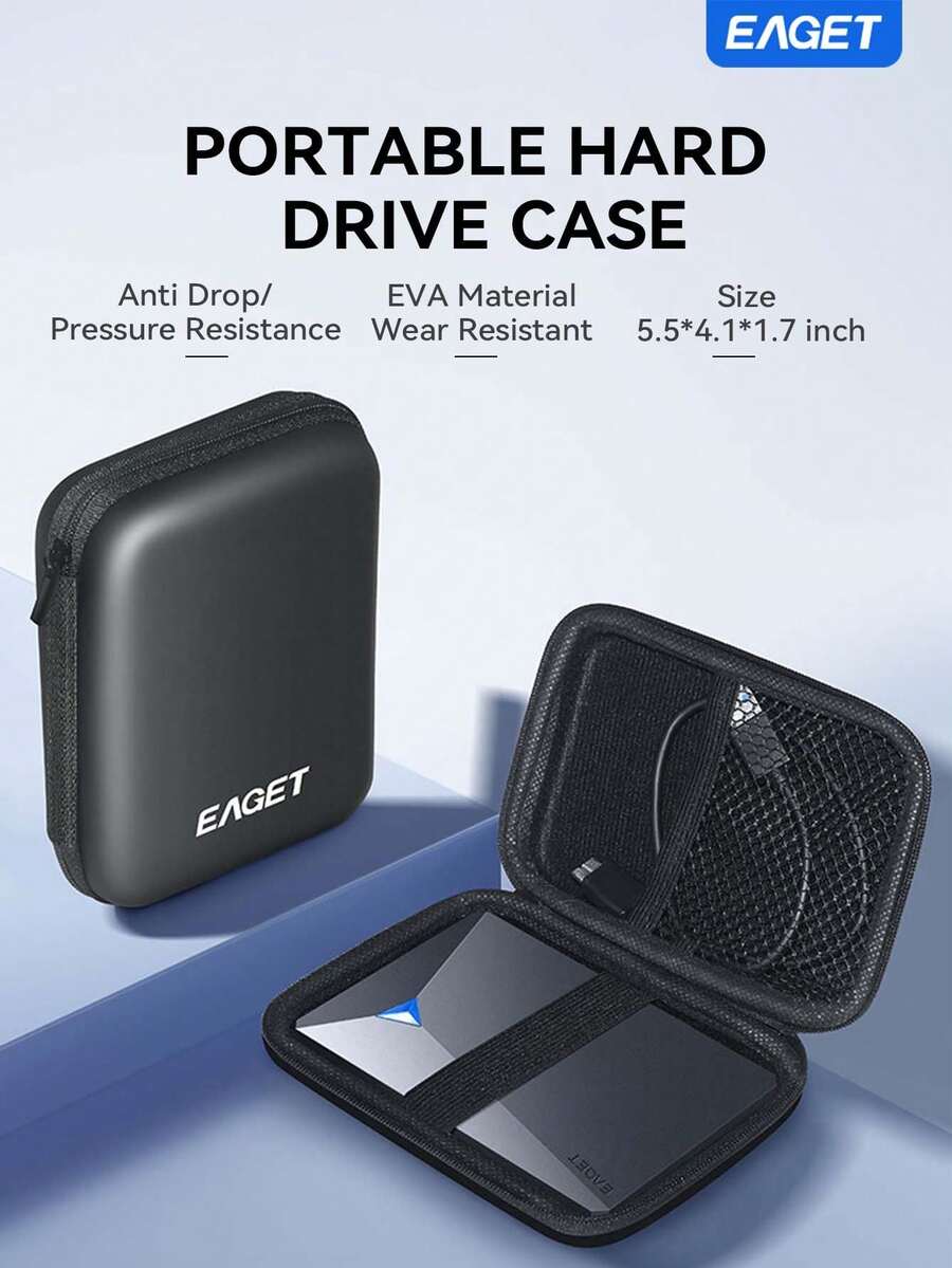 EAGET 2.5 Inch Hard Drive EVA Storage Case Shockproof Anti Drop Portable Travel Bag For External HDD SSD USB Flash Drive Power Bank Earphone Electronic Accessories Organizer
