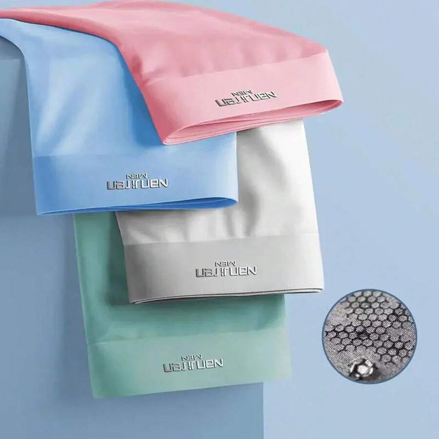 [Success 2026] 4 Pcs Boxer Shorts Ice Silk Underwear For Men Breathable Male Briefs Sexy Thin Panties U-Shaped Convex Lingerie Wholesale Lots L-6XL - 杏色 - 查看 1