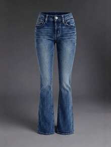 New Women's Casual Button Pocket Jeans - High Quality Straight Leg Jeans, Suitable For Daily Wear - Best Selling Women's Jeans Spring - Dark Blue - View 4