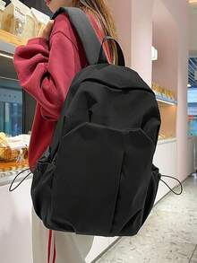 Multifunctional Lightweight Large Capacity Casual Backpack, Solid Black, Pure Polyester Fabric, Laptop And Daily Storage, Unisex, Suitable For All Seasons, Ideal For College, Commuting, Travel, Back To School - Multiple Styles - View 10
