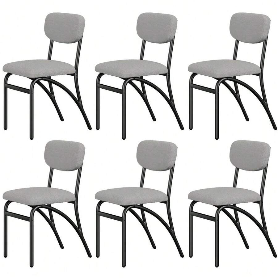 Komfortabler Bouclé Esszimmerstuhl 6er-Set – Mid-Century Modern Design – Gepolsterte Küchenstühle mit gebogenen Metallbeinen – Ideal für Küche & Wohnzimmer – Farbe: Grau - Grau - Übersicht 1