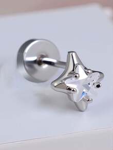 1pc Minimalist Transparent Zirconia Star Stud Earring, Hypoallergenic Flat Back Screw Ear Cartilage Jewelry, Suitable For Helix, Conch, Daith, Lobe, Cartilage, Stacked Piercing Earring - A Pair Of Round  Star Earrings - View 6