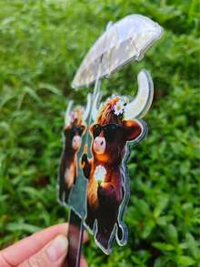2D Flat Acrylic Illuminated Highland Cow With Umbrella Flower Garden Decor Stake, Outdoor Yard Garden Lawn Decoration, Ideal Gift For Friends, Garden & Lawn Decor - 520 - View 10