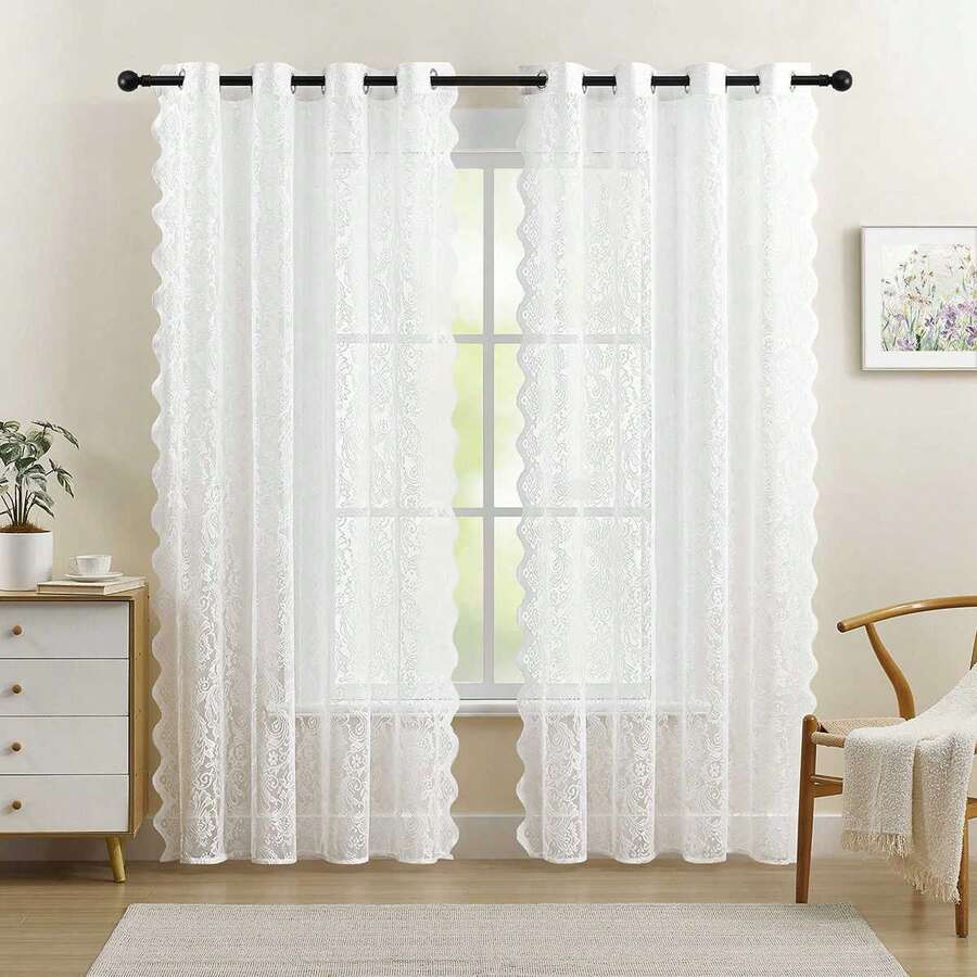 1pc/2pcs Bohemian Sheer Curtains, Light Filtering Tassel Drapes For Living Room Bedroom, Elegant Window Treatment, Flowy Fringe Design, Soft Breeze Decor, Privacy Semi-Transparent, Farmhouse Vintage Style, Easy Hang Gift - White - View 1