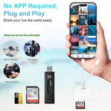 1pc 3-In-1 Card Reader Lightning+Type-C To SD/TF/USB Memory Card Reader Camera Tracking Card Reader Multi-Function Adapter Compatible With IPhone 17 Pro Max/17 Pro/17 Plus/17/16/15/14/13/12/11/// Series Plug And Play Converter - 白色 - 查看 6