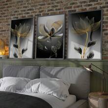 3pcs Set Unframed Modern Luxury Floral Canvas Prints, Abstract Botanical Wall Art For Living Room, Minimalist Aesthetic Flower Posters For Bedroom, Unframed Rolled Canvas Painting (No Frame Included) - A - View 6