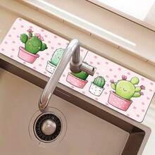 1pc, Home Decor, Pattern Printed Faucet Mat, Durable Polyester, Quick Dry, Easy To Clean, Suitable For Kitchen And Bathroom, Easy To Install, Daily Decoration, Gift, Bathroom Mat, Durable Faucet Mat, Faucet Accessories, Faucet Splash Guard, Mud Guard, Moisture-Proof Non-Slip Faucet Mat, Kitchen Countertop Accessories, Protect Your Kitchen Countertop. - Multicolor - View 11