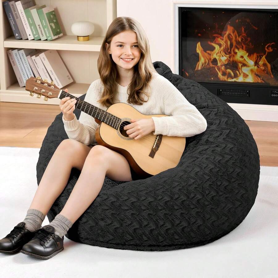2-Leg Bean Bag Chair, Giant Bean Bag Chairs For Adults, Large Bean Bag Chairs With Memory Foam Filling, Large Bean Bag Chairs With Plush Cover - Gray - 黑色 - 查看 1