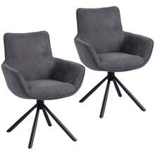 Set Of 2 Swivel Dining Chairs, Upholstered, With Armrests And Metal Legs, Dark Grey - Dark Grey - View 1
