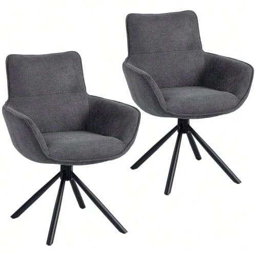 Set Of 2 Swivel Dining Chairs, Upholstered, With Armrests And Metal Legs, Dark Grey - Dark Grey - View 1