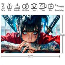 Cyberpunk Samurai Mädchen Hintergrund Stadtstraße Hintergrund Cooles orientalisches Tattoo Dame Porträt Wandbehang Wandteppich Teenager Mädchen Wohnheim Schlafzimmer Wandbanner Anime Stil Cosplay Fotografie Hintergrund Innenraum Heim Wanddekoration Stoff - Verschiedenfarbig - Übersicht 12