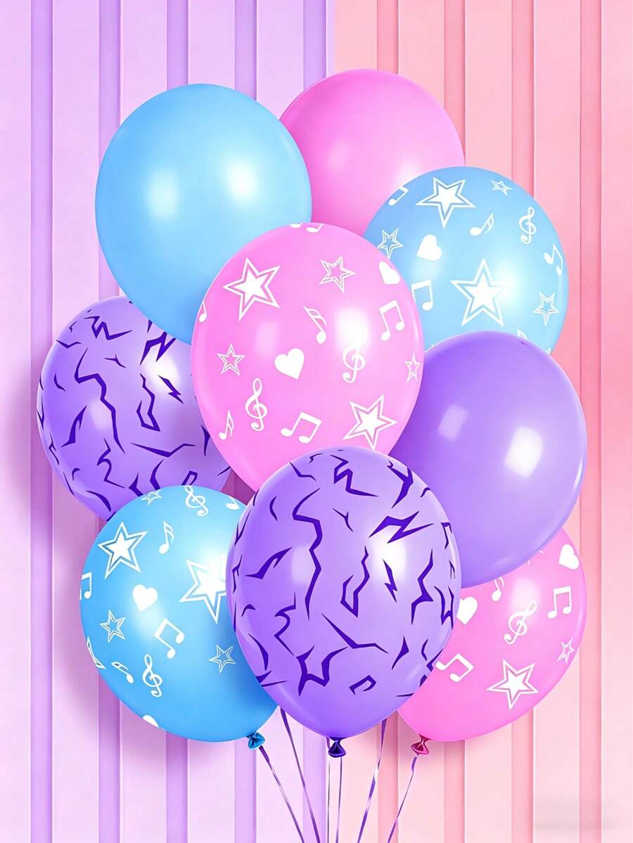 12/60/65PCS Pink, Purple, And Blue Latex Colorful Balloon Set, Suitable For Birthday Parties, Weddings, And Y2K Party Decorations - View 1