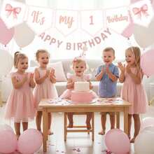 Conjunto de Bandera de Corona con Lazo para Silla Alta del 1er Cumpleaños, Decoraciones para Niña del 1er Cumpleaños, Bandera de Lazo Rosa, Accesorios para Fotos de Pastel Dulce, Fiesta de Princesa Pequeña con Lazo de Cinta Rosa - Rosa - Ver 8