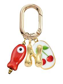 Spring Buckle Keychain, Letter Fish Cherry Keyring, Letter Bag Accessory, Metal Letter Pendant, 3D Puffy Gold Letter Bag Charm, Initial Bag Decoration, Letter Key Accessory, Fruit Theme Keychain, Beach Vacation Bag Charm, Daily Handbag Decoration, Gift Letter Keychain, Suitable For Women's Wallet, Bag, Car Accessory, Bag Charm, Campus Style Cute Gothic Y2K Style, Can Be Used As Mother's Day, Graduation Season, Teacher's Day Gift - Multicolor - View 15