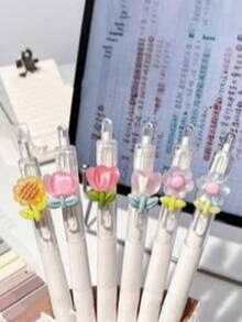 5/2/1pc Random Cute Quick-Dry Floral Pattern Ballpoint Pen/Gel Pen/Embossed Pen, Suitable For Students And Women, Ideal Gift For Friends And Girlfriend During Back To School Season - A - View 11
