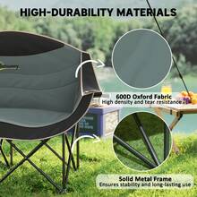 Outsunny Double Camping Chair, Portable Camp Chair With Cup Holder, Wine Glass Holder And Carry Bag, Padded Folding Loveseat For Hiking, Picnic, Beach, Support 551 Lbs, Black - 黑色 - 查看 4